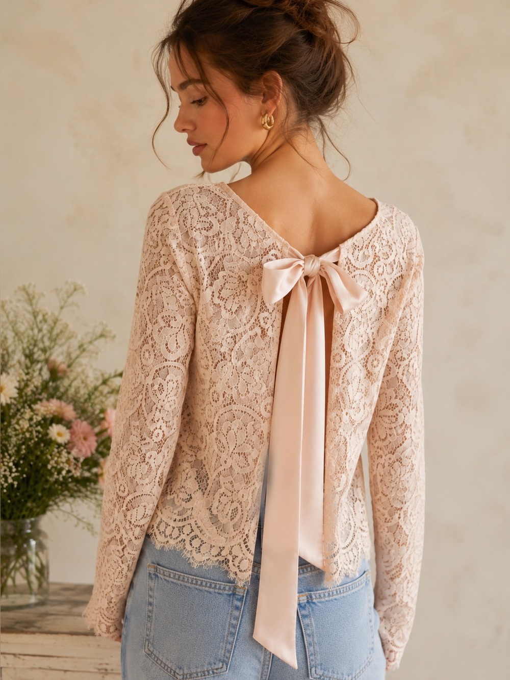 NWT Maniju Sheer Lace Bow Blouse Feminine Coquette Balletcore Top XS